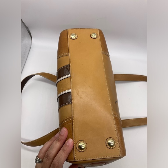 Coach 11609 Hampton Beige Brown Embossed Signature Stripe Leather Satchel Purse - Picture 4 of 10